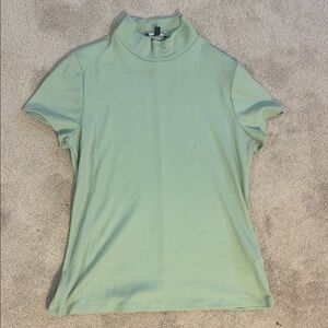 Express Light Green Ribbed Short Sleeve Top